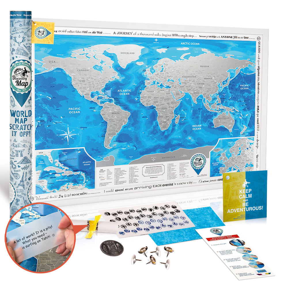 Carte du monde à gratter en argent (88 x 62 cm)